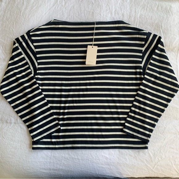 NWT Doen Irene Cotton Striped Boat Bateau Neck Long Sleeve Top Breton Stripe - Picture 5 of 11